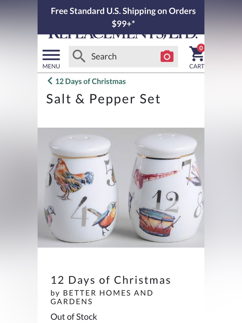🎄 Better Homes & Gardens 12 Days of Christmas Salt & Pepper Shakers 🎄